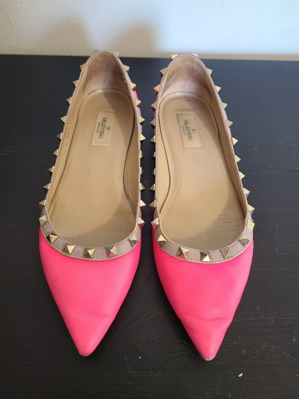 Valentino Garavani Rockstud Ballerina Flats 39.5 Hot Pink Gold